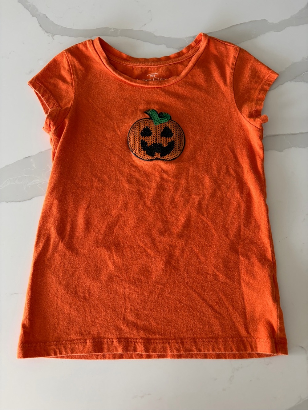 Faded Glory Girls y2k Orange Sequin Jack-o'-lantern Pumpkin Halloween shirt sz 7